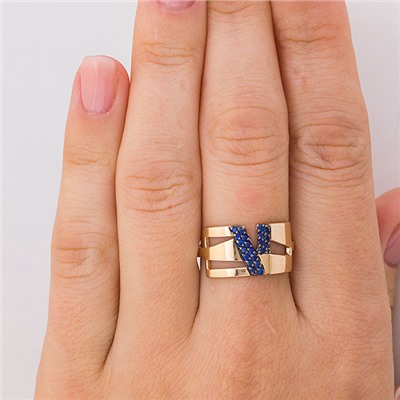 Позолоченное кольцо с синими фианитами - 987 - п