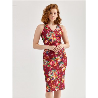 Платье "Nice" масло OD-632-4 цветы на бордовом