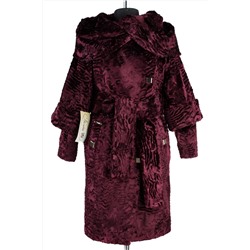 02-0793 Пальто женское утепленное Каракуль искусственный бордовый