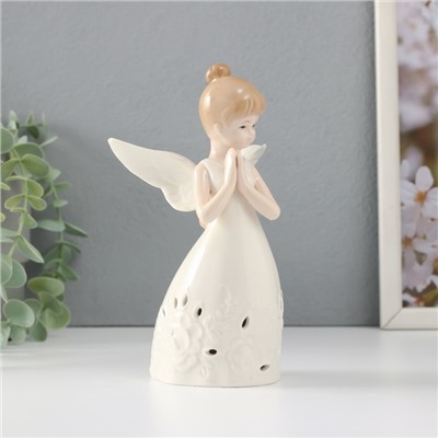 Сувенир керамика свет "Девочка-ангел со сложенными руками" от батареек 9,5х9,5х16,5 см
