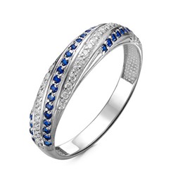 Серебряное кольцо с фианитами синего цвета - 1014
