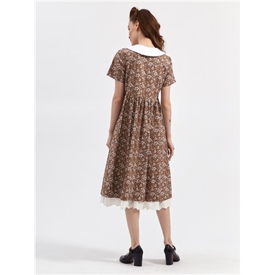 Платье из хлопка с воротником OD-726-1 коричневое