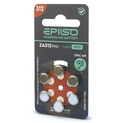 Элемент питания EPILSO ZA312 (PR41) 6BC 1.45V для слухового аппарата (отгрузка кратно 6 шт) EPB-ZA312-6BC EPILSO {Китай}