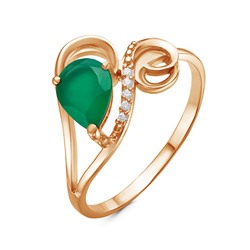 Позолоченное кольцо с зеленым агатом - 710 - п