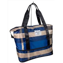 Дорожная сумка из текстиля, цвет синий с бежевым
