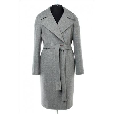 02-2967 Пальто женское утепленное (пояс) валяная шерсть серый меланж