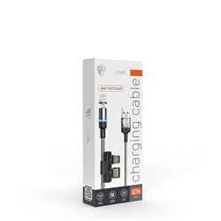 BY Кабель для зарядки Магнитный 3 в 1, iP/Micro USB/Type-C, 1м, 2.1А, серый