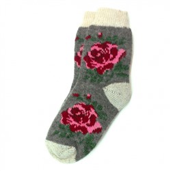 Серые шерстяные носки с ярким рисунком розы