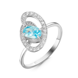 Серебряное кольцо с фианитом голубого цвета  034