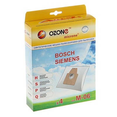 Пылесборник синтетический Ozone micron M-06, 4 шт ( Bosch/Siemens Typ P )