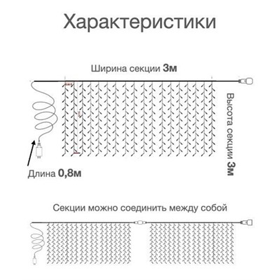 Гирлянда шторы мультицвет 3х3м