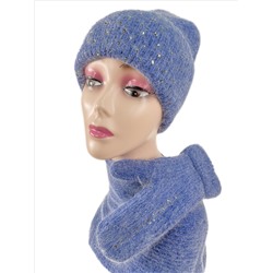 Комплект шапка женская, шарф и варежки, цвет синий
