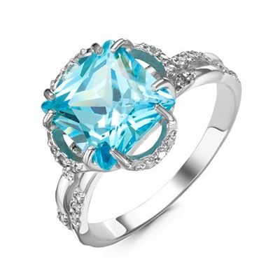 Серебряное кольцо с фианитом голубого цвета 015