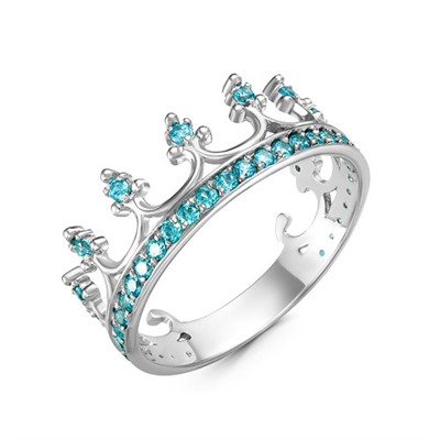 Серебряное кольцо с фианитами  голубого цвета 322