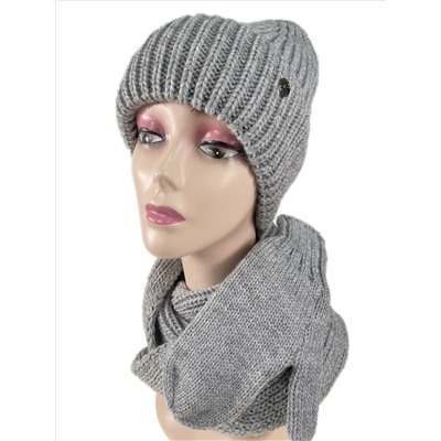 Комплект шапка женская, шарф и варежки, цвет серый