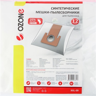 Мешок-пылесборник XXL-09 Ozone синтетические для пылесоса, 12 шт + 2 микрофильтра