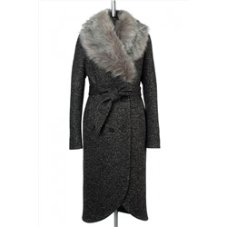02-2997 Пальто женское утепленное вареная шерсть серо-черный