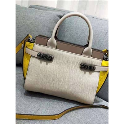 Кожаная женская сумка-портфель, цвет молочный с жёлтым и бежевым