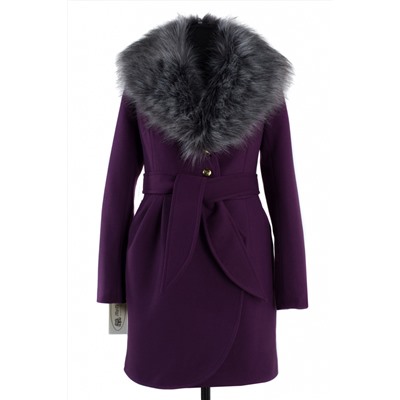 02-0830 Пальто женское утепленное (пояс) Кашемир фиолетовый
