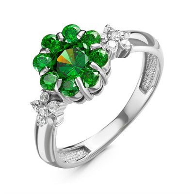 Серебряное кольцо с фианитами зеленого цвета 140