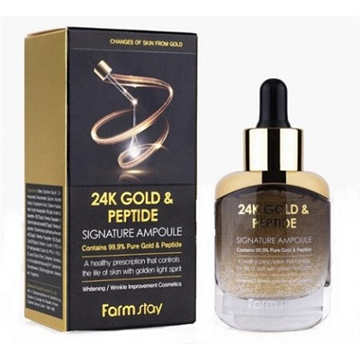 Ампульная сыворотка с золотом и пептидами FarmStay 24K Gold & Peptide Signature Ampoule 35 мл