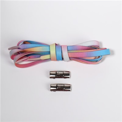 Шнурки для обуви, пара, с плоским сечением и фиксатором на застёжке, 100 см, цвет разноцветный