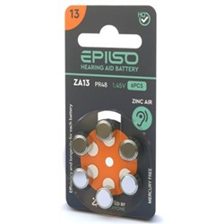 Элемент питания EPILSO ZA13 (PR48) 6BC 1.45V для слухового аппарата (отгрузка кратно 6 шт) EPB-ZA13-6BC EPILSO {Китай}